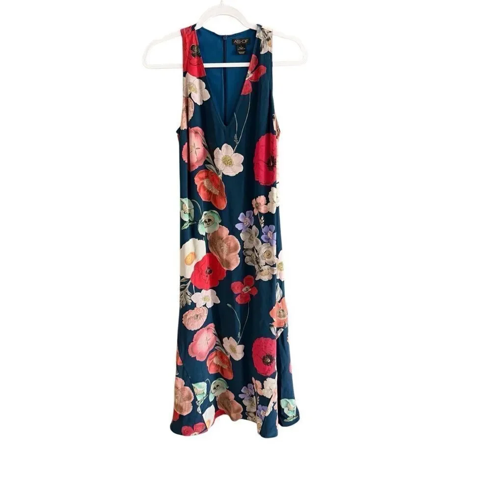 AsbyDF Womens Field Of Poppies Print Silk Juliet Maxi Dress Size Medium - Picture 7 of 16